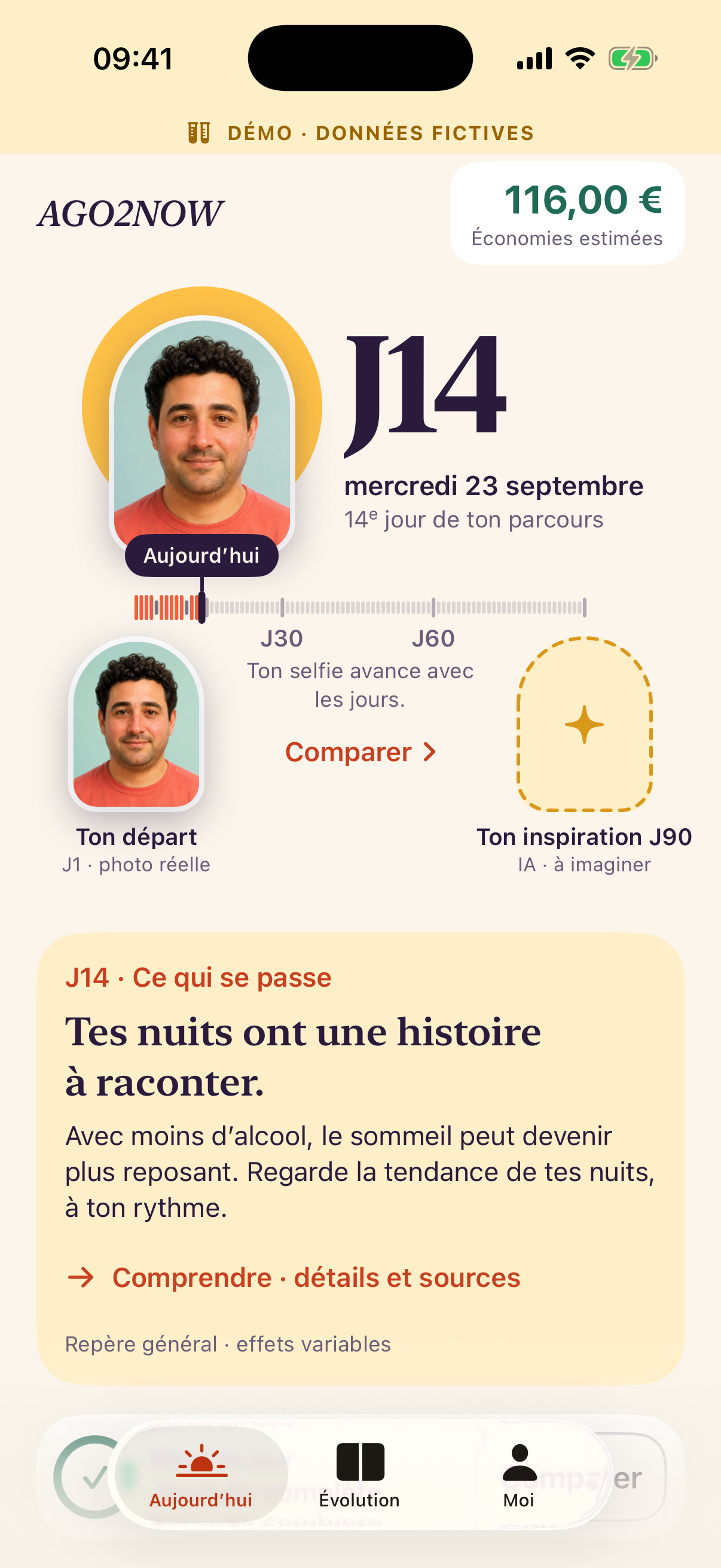Aperçu de l’application avec des données de démonstration